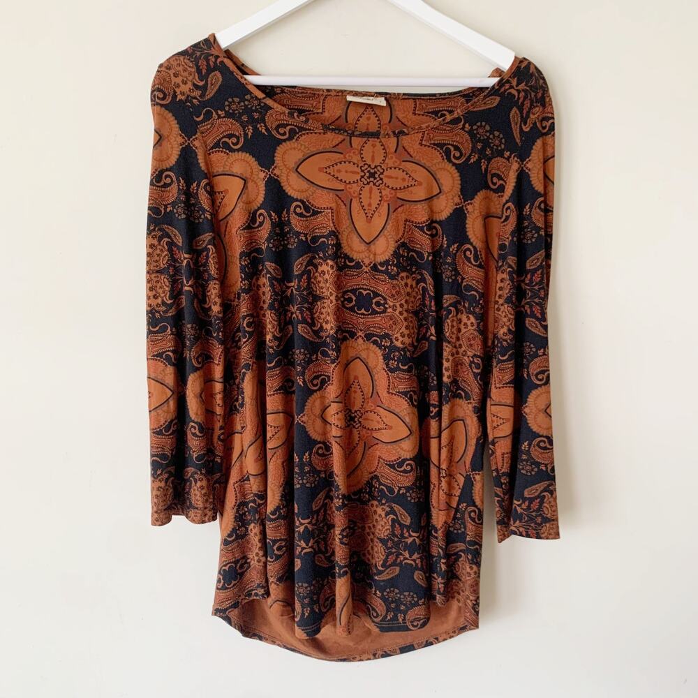 Plume & Thread Bamboo Top Tunic Black Size 1 (small). Burnt orange.